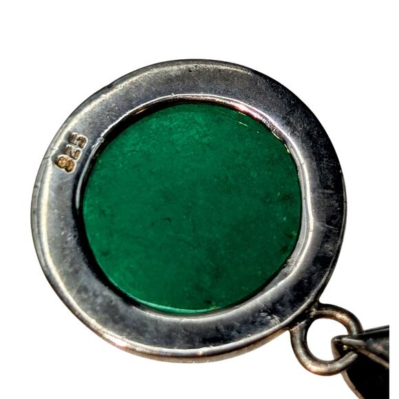 VTG 925 Sterling Silver Tests as Jadeite Green Stone Box Chain 18" Necklace - Picture 5 of 9